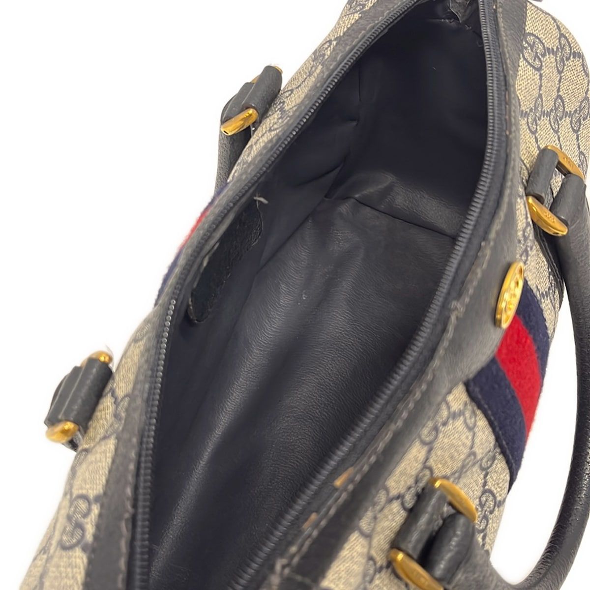 Gucci Handbag Collection GG Plus Supreme Ivory Dark Navy Red Leather — view 7