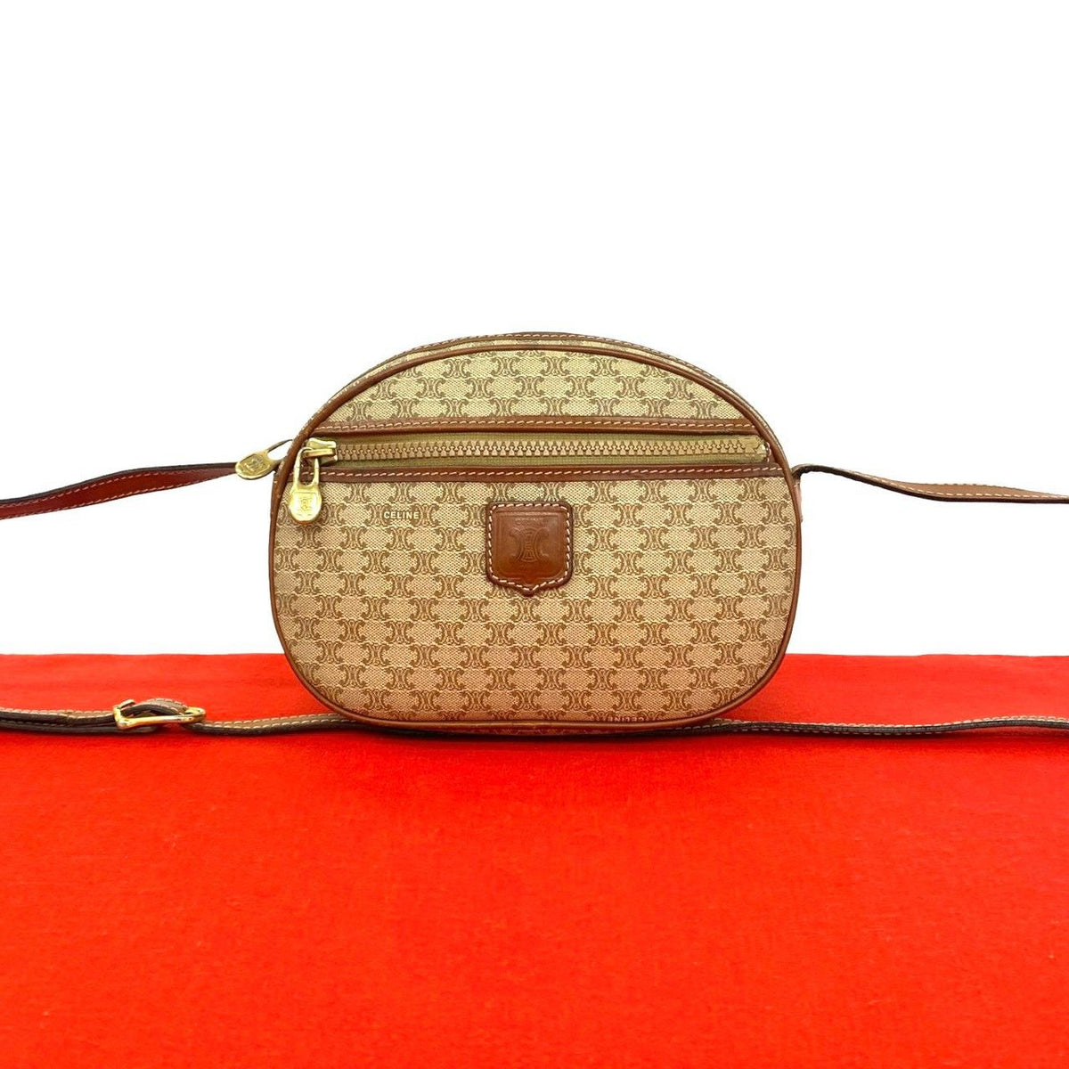Celine Vintage Macadam Blason Triomphe Logo Leather Mini Shoulder Bag Pochette