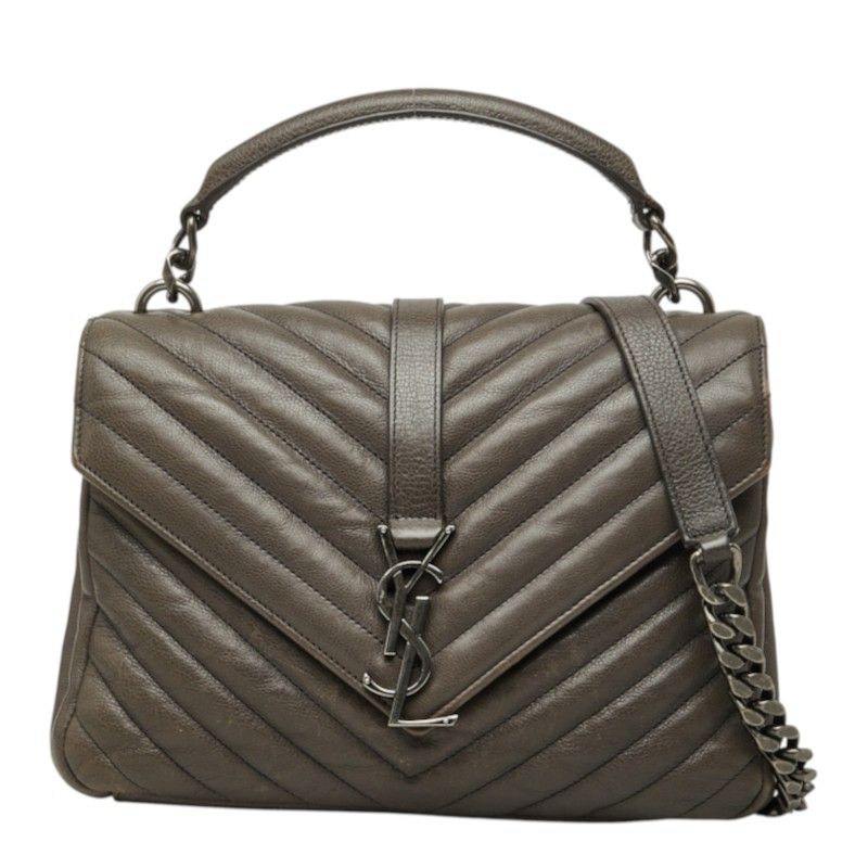 Saint Laurent Cassandra Carre YSL Logo Chain Shoulder Bag 2-Way Brown Gray