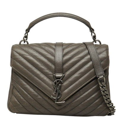 Saint Laurent Cassandra Carre YSL Logo Chain Shoulder Bag 2-Way Brown Gray