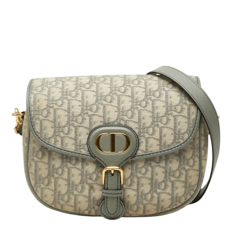 Dior Oblique Bobbi Crossbody Flap Shoulder Bag Jacquard Gray Gold Canvas Leather
