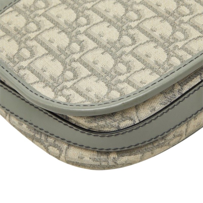 Dior Oblique Bobbi Crossbody Flap Shoulder Bag Jacquard Gray Gold Canvas Leather — view 7