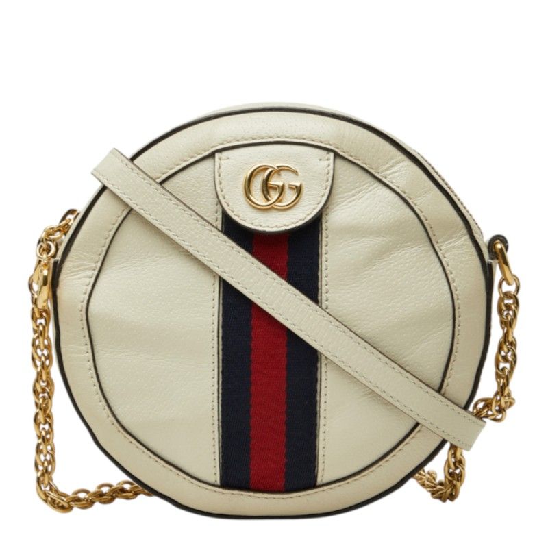 Gucci Ophidia Mini Round Double G Web Stripe Crossbody Chain Shoulder Bag White