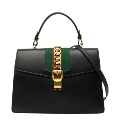 Gucci Sherry Line Sylvie 2-Way Shoulder Bag Black Leather