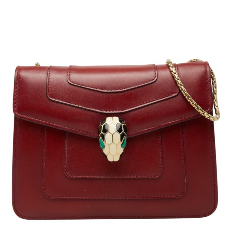 Bvlgari Serpenti Forever Crossbody Shoulder Bag Wine Red Leather