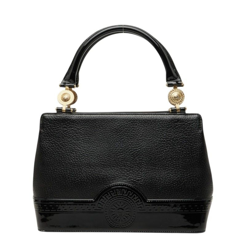 Versace Sunburst Handbag Black Gold Leather Patent