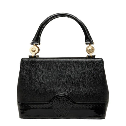 Versace Sunburst Handbag Black Gold Leather Patent