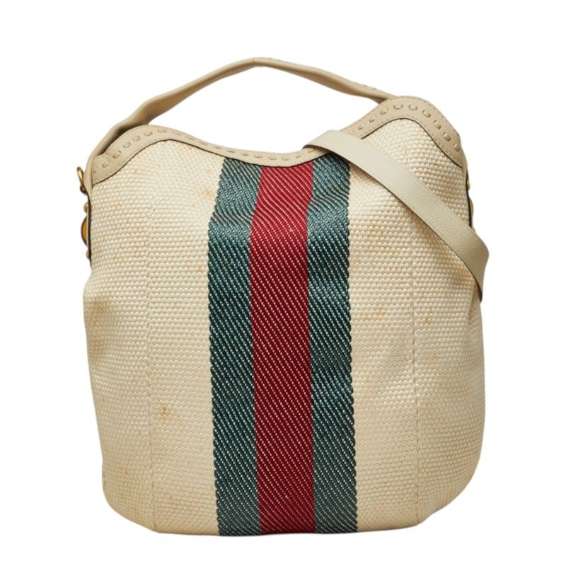 Gucci Sherry Line Tote Shoulder Bag 2-Way Ivory Canvas