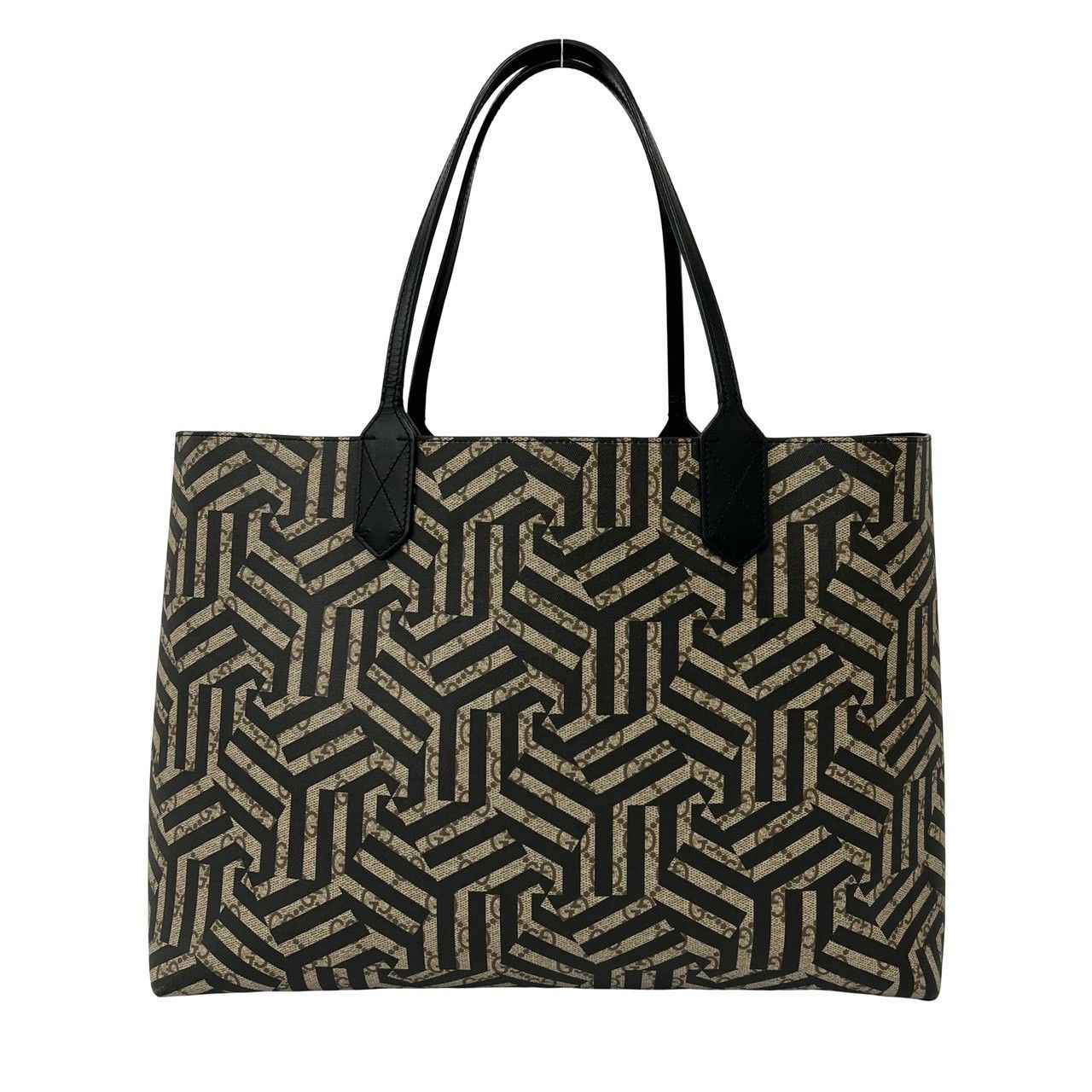 Gucci GG Carre Id Reversible Leather Tote Shoulder Bag Brown — view 3
