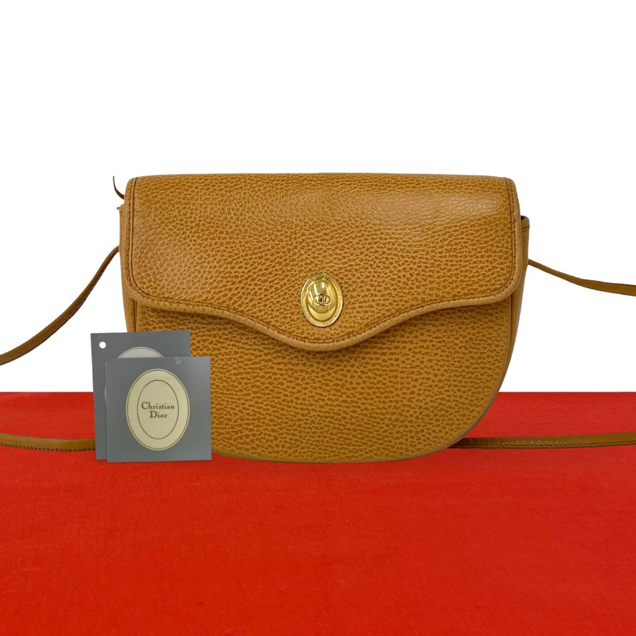 Dior Vintage CD Logo Leather Shoulder Bag Pochette Brown