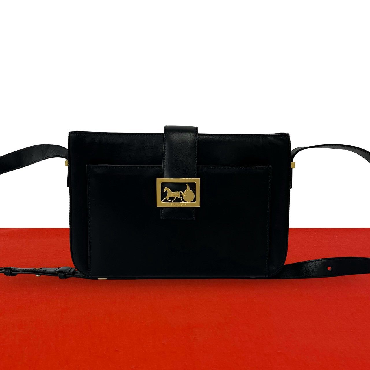 Celine Carriage Leather Shoulder Bag Pochette Cross Black