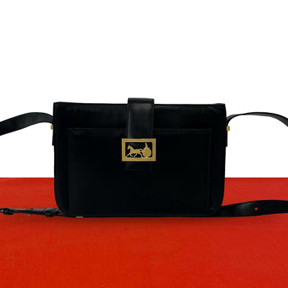 Celine Carriage Leather Shoulder Bag Pochette Cross Black