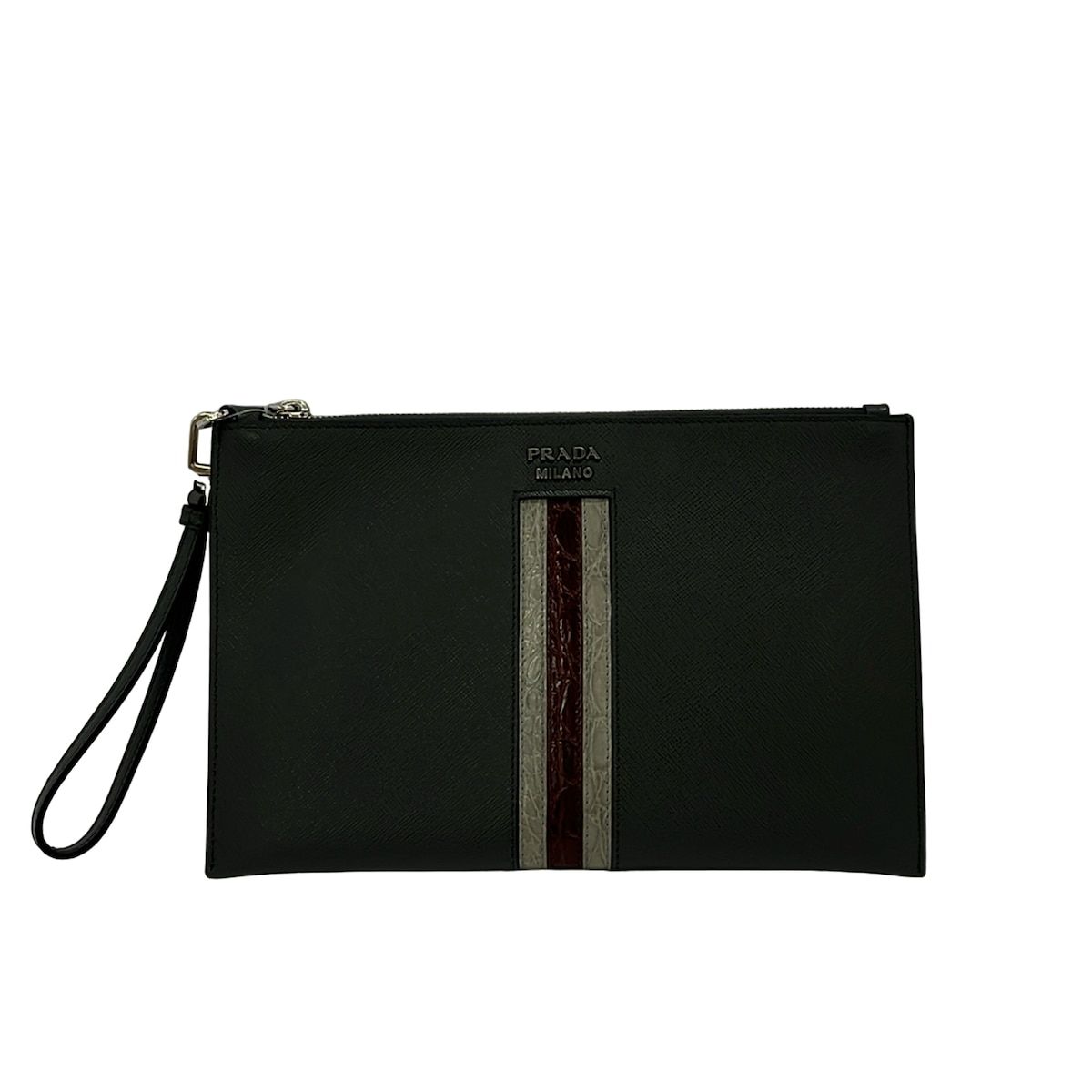 Prada Second Bag Dark Gray Light Bordeaux Leather