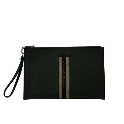 Prada Second Bag Dark Gray Light Bordeaux Leather
