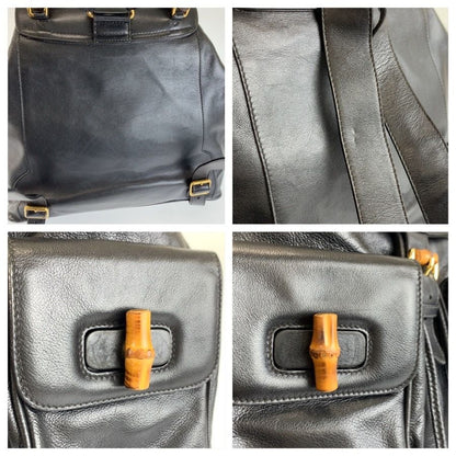 Gucci Bamboo Black Gold Leather Backpack — view 5