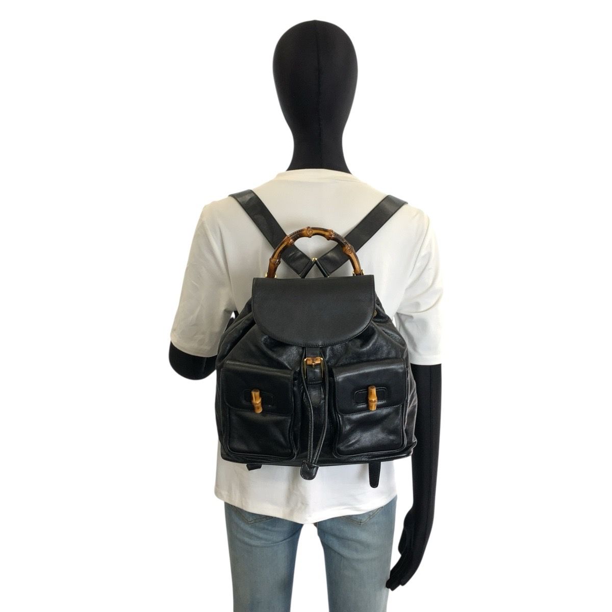 Gucci Bamboo Black Gold Leather Backpack — view 7