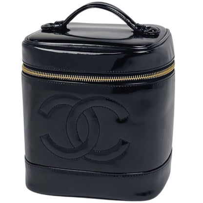 Chanel Makeup Pouch CC Logo Vanity Back Patent Leather Black