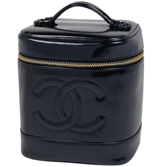 Chanel Makeup Pouch CC Logo Vanity Back Patent Leather Black