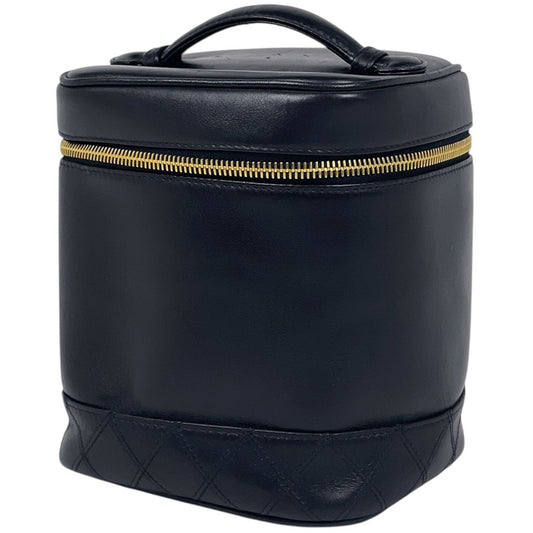 Chanel Makeup Pouch Bicolor CC Logo Vanity Leather Black