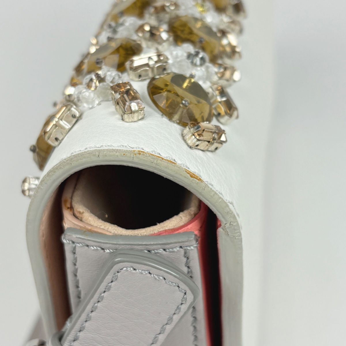 Fendi Shoulder Bag 3 Tre Bucket Rhinestone Bijou Leather White Pink 8 BR — view 5