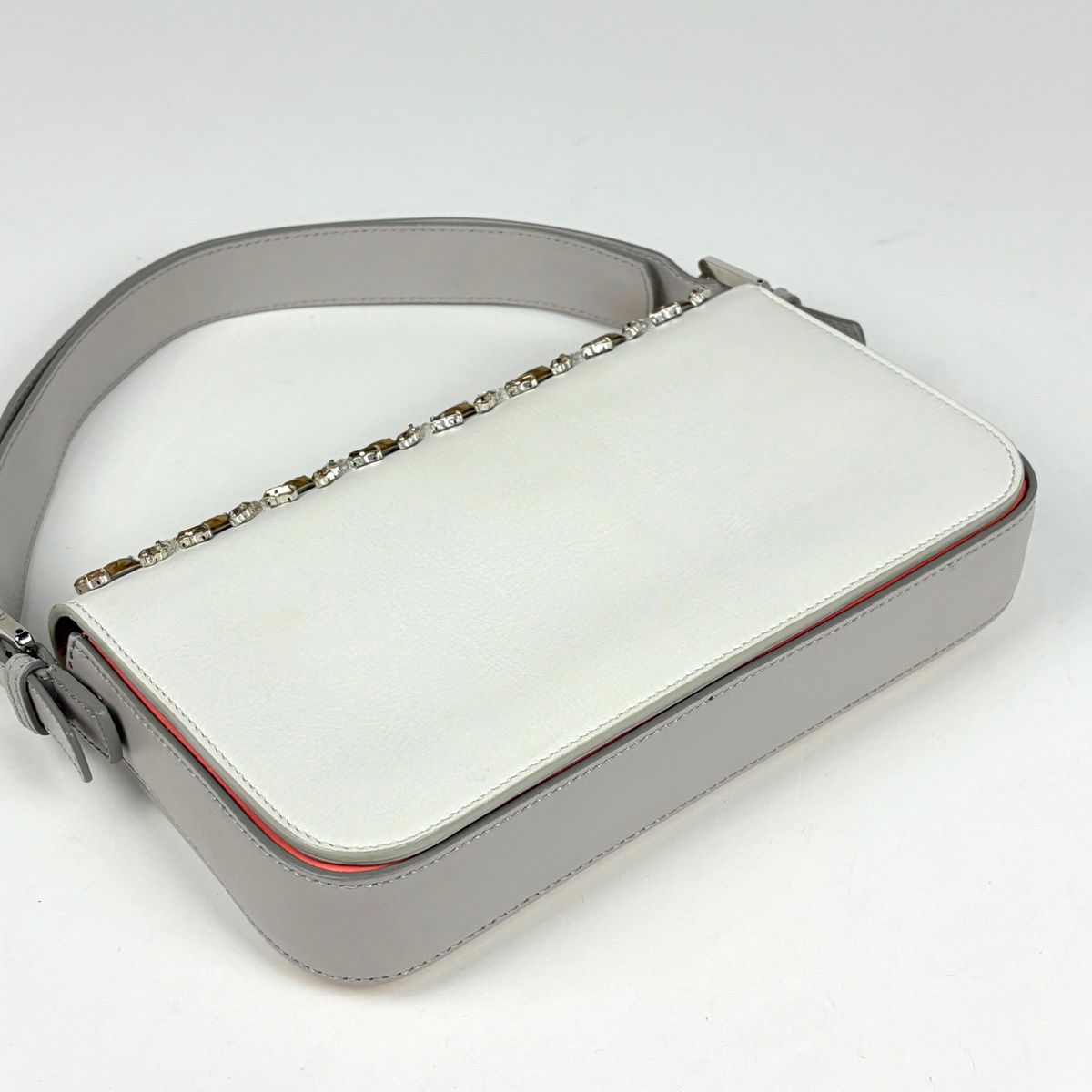 Fendi Shoulder Bag 3 Tre Bucket Rhinestone Bijou Leather White Pink 8 BR — view 2
