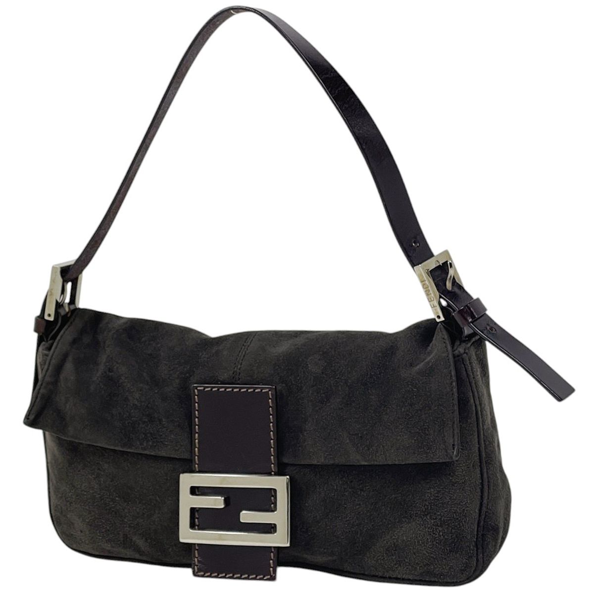 Fendi Shoulder Bag Zucca Logo Mamma Baguette Suede Brown