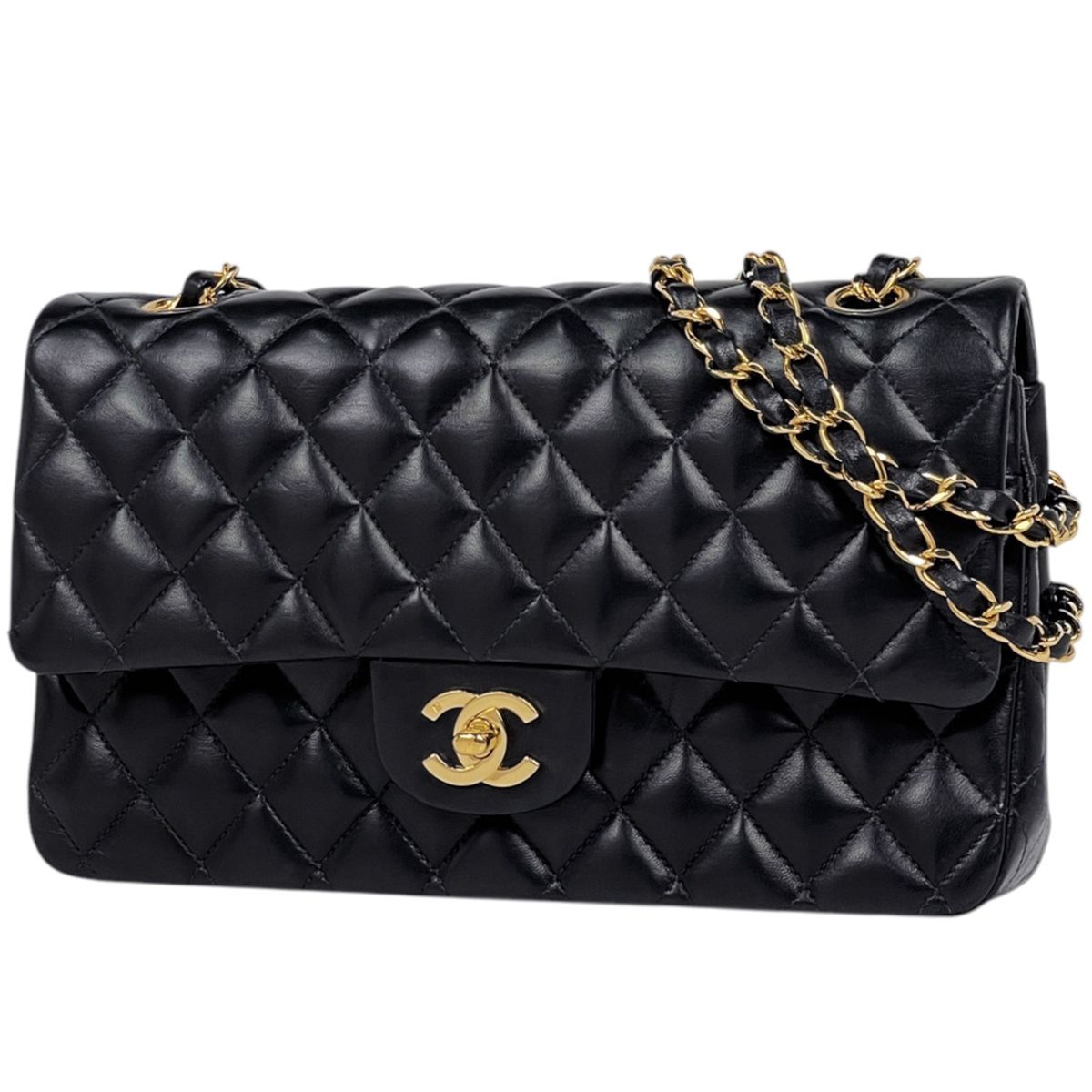 Chanel Shoulder Bag Quilted Double Flap CC Logo Leather Black