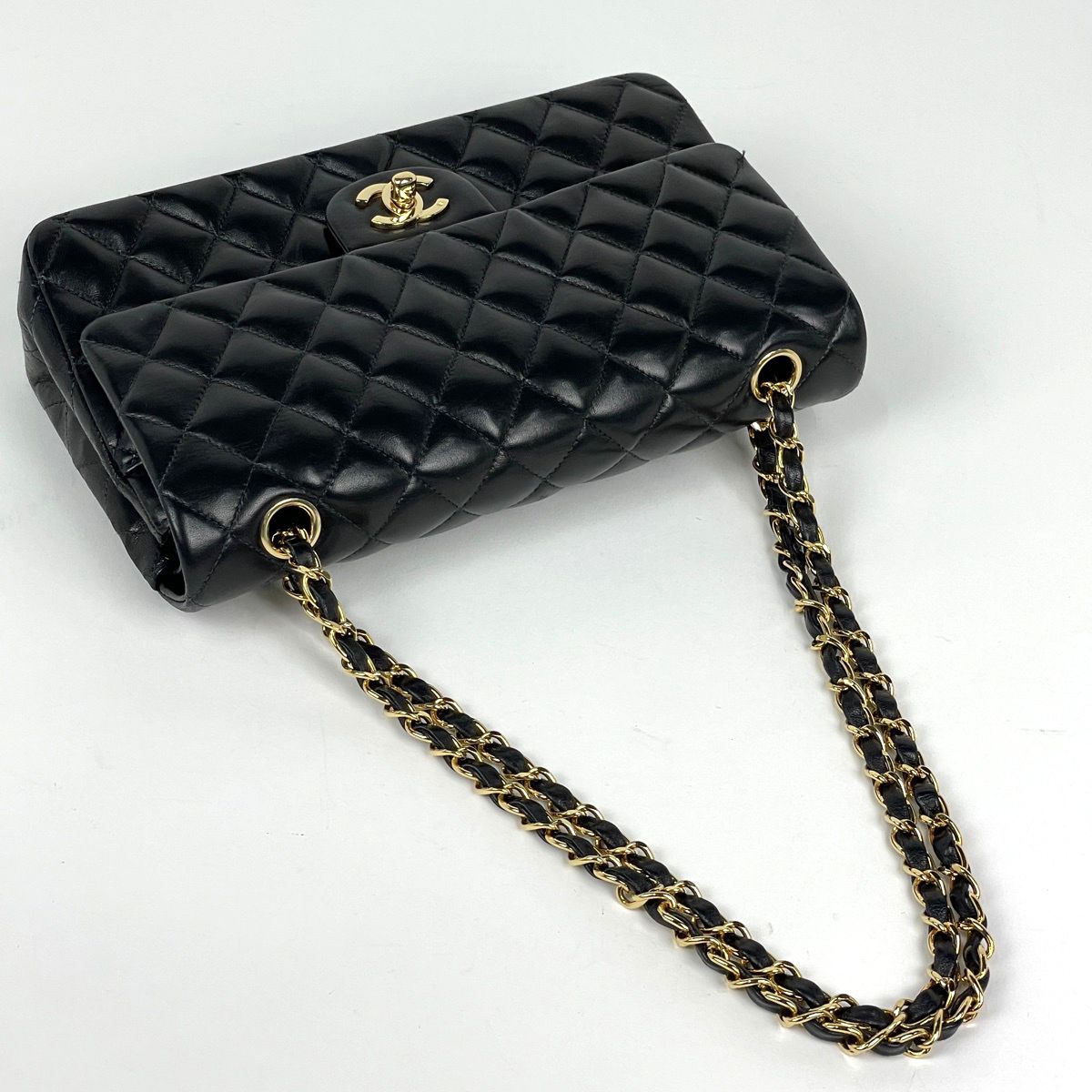 Chanel Shoulder Bag Quilted Double Flap CC Logo Leather Black — view 6