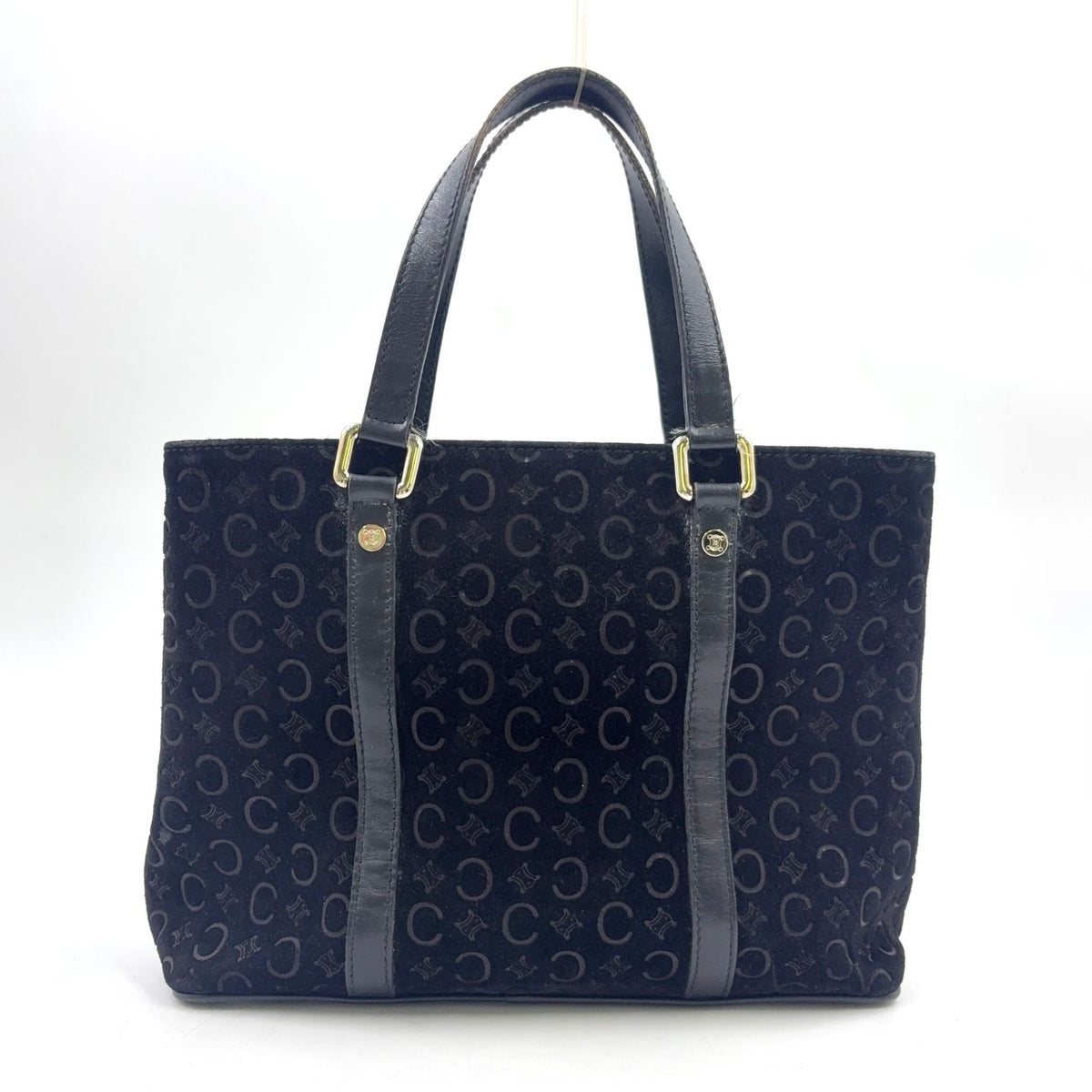 Celine C Macadam Leather Suede Black Handbag Silver