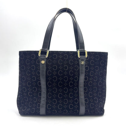 Celine C Macadam Leather Suede Black Handbag Silver