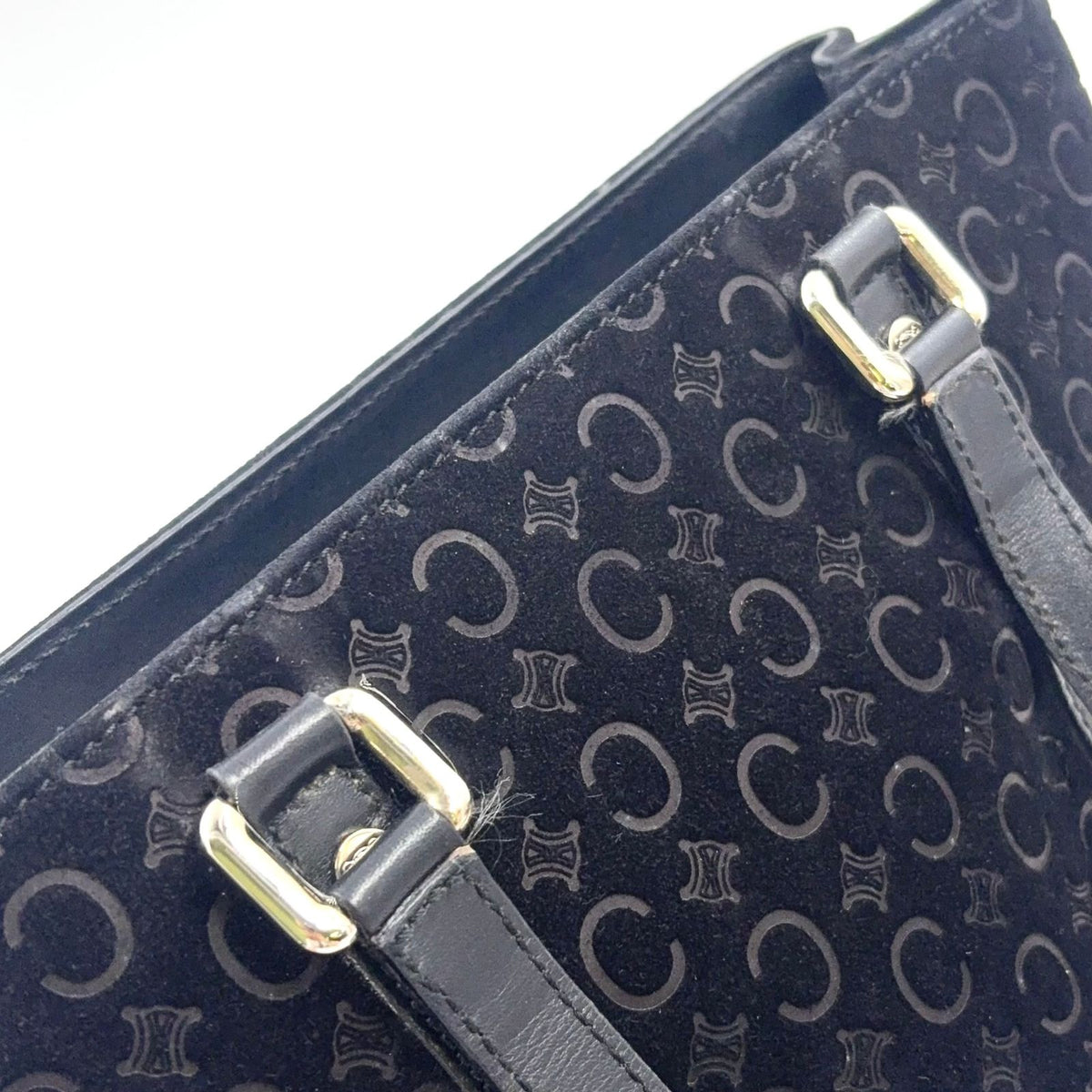 Celine C Macadam Leather Suede Black Handbag Silver — view 7