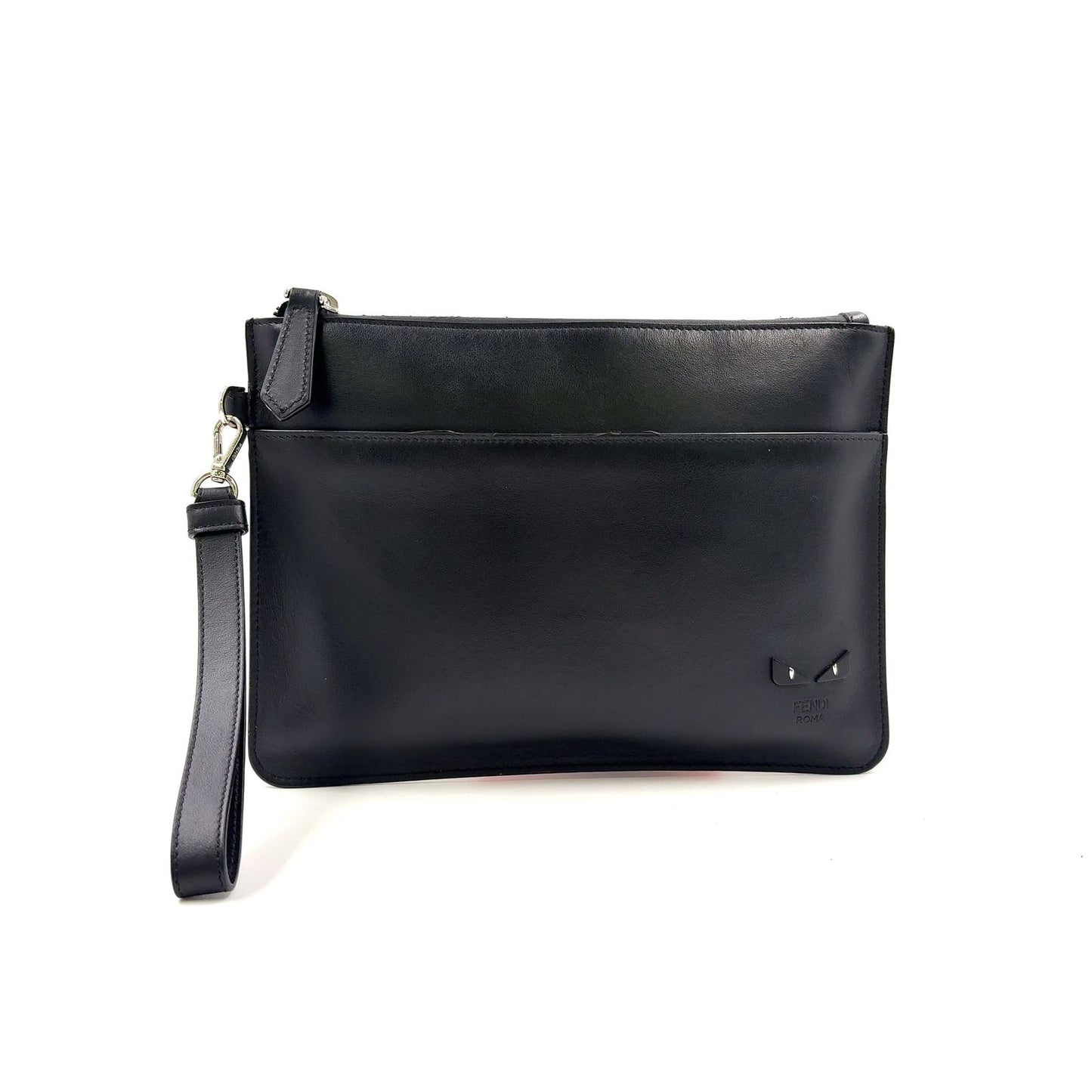 Fendi Mini Occhi Eyes Bugs Monster Leather Black Clutch Silver