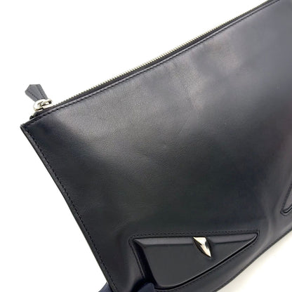 Fendi Bugs Monster Flat Slim Leather Black Clutch Silver — view 7