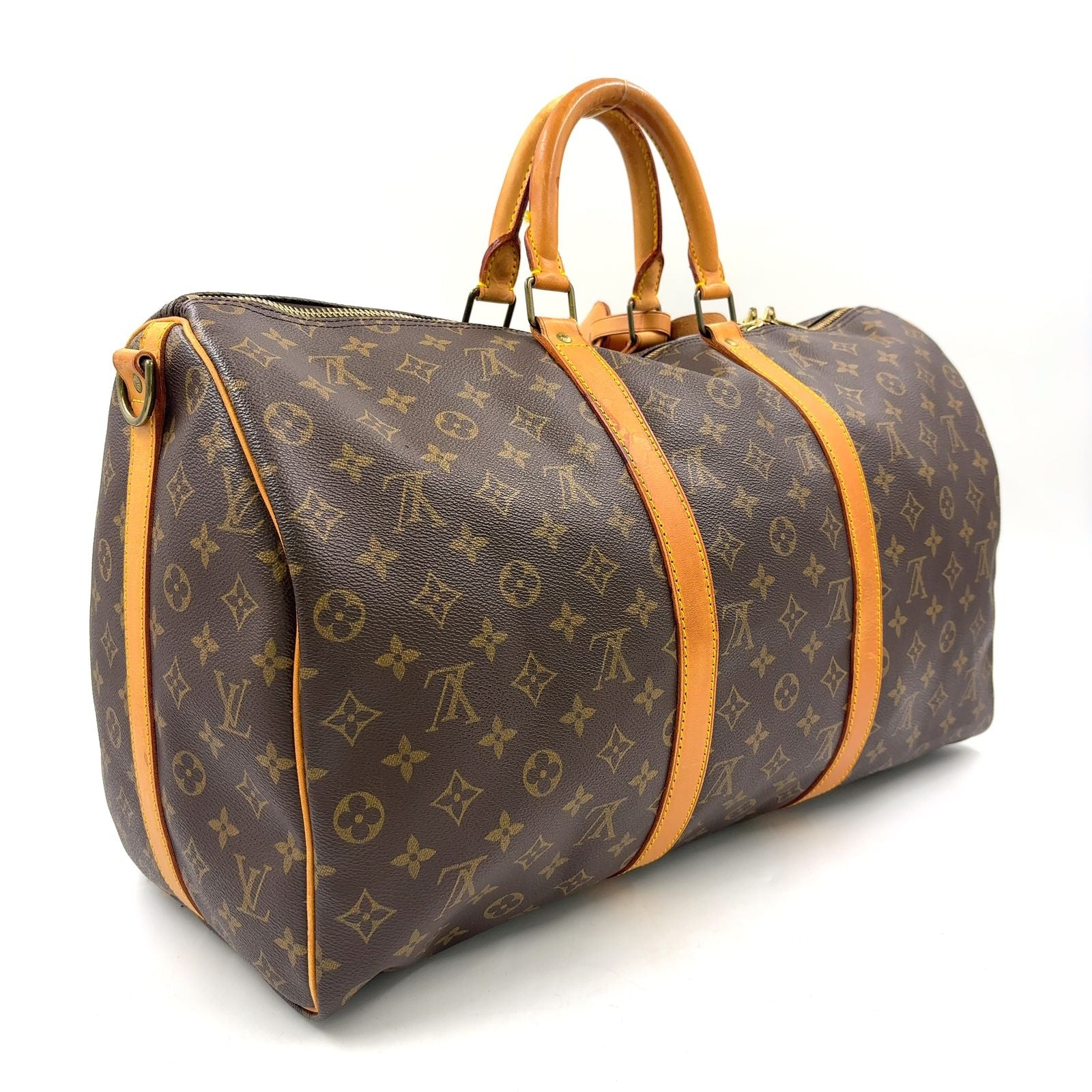 Louis Vuitton Keepall Bandouliere 50 Monogram Leather Brown Boston Bag Gold — view 2