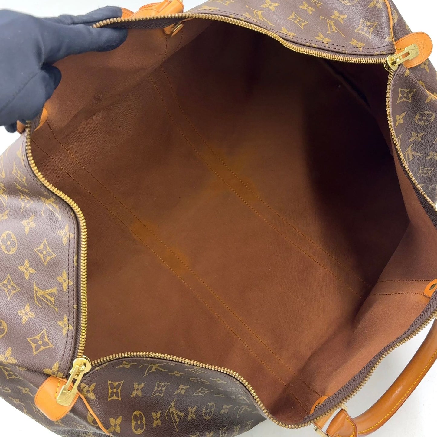 Louis Vuitton Keepall 60 Monogram Leather Brown Boston Bag Gold — view 3