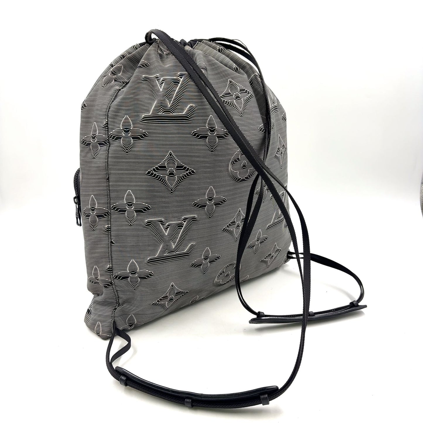 Louis Vuitton Drawstring Leather Nylon Black White Backpack — view 2