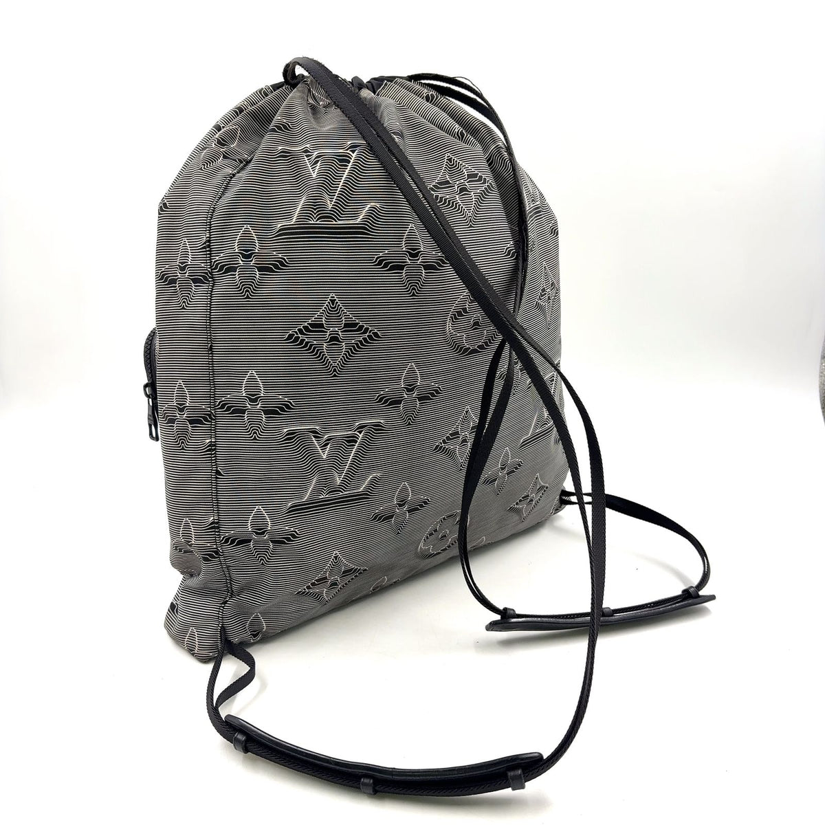 Louis Vuitton Drawstring Leather Nylon Black White Backpack — view 2