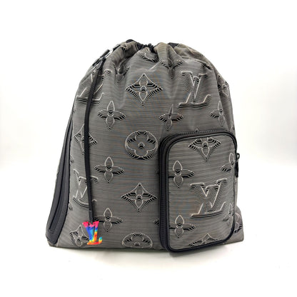 Louis Vuitton Drawstring Leather Nylon Black White Backpack