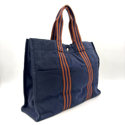 Hermes Fourre Tout MM Canvas Navy Brown Tote Silver — view 2