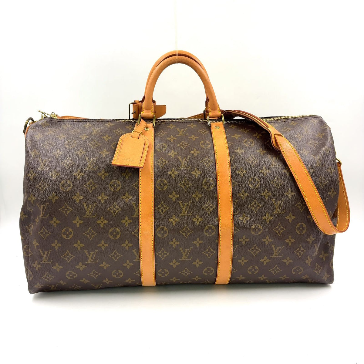 Louis Vuitton Keepall Bandouliere 55 Monogram Leather Brown Boston Bag Gold