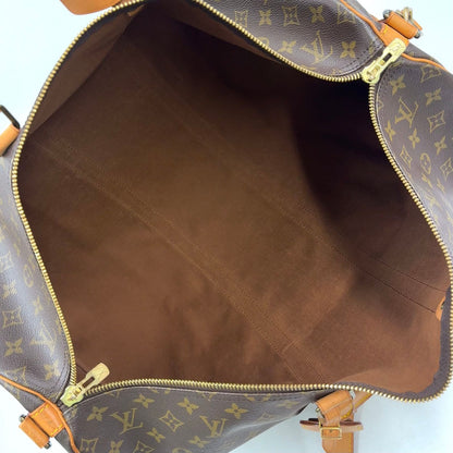 Louis Vuitton Keepall Bandouliere 55 Monogram Leather Brown Boston Bag Gold — view 3
