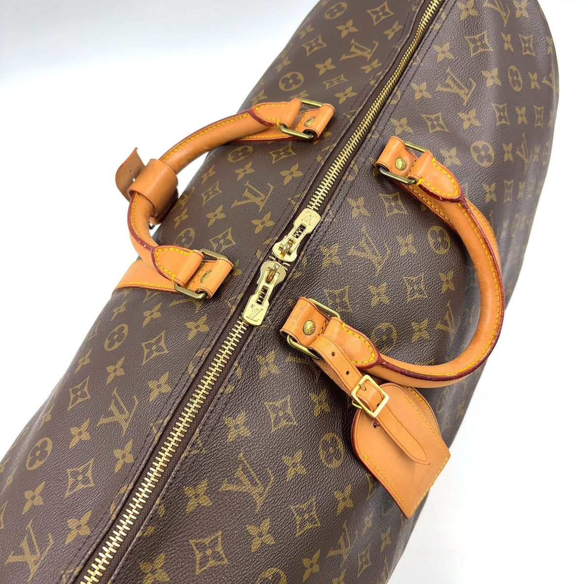 Louis Vuitton Keepall Bandouliere 55 Monogram Leather Brown Boston Bag Gold — view 7