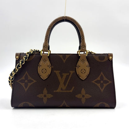 Louis Vuitton on the Go East West 2-Way Chain Shoulder Black Beige Handbag Gold