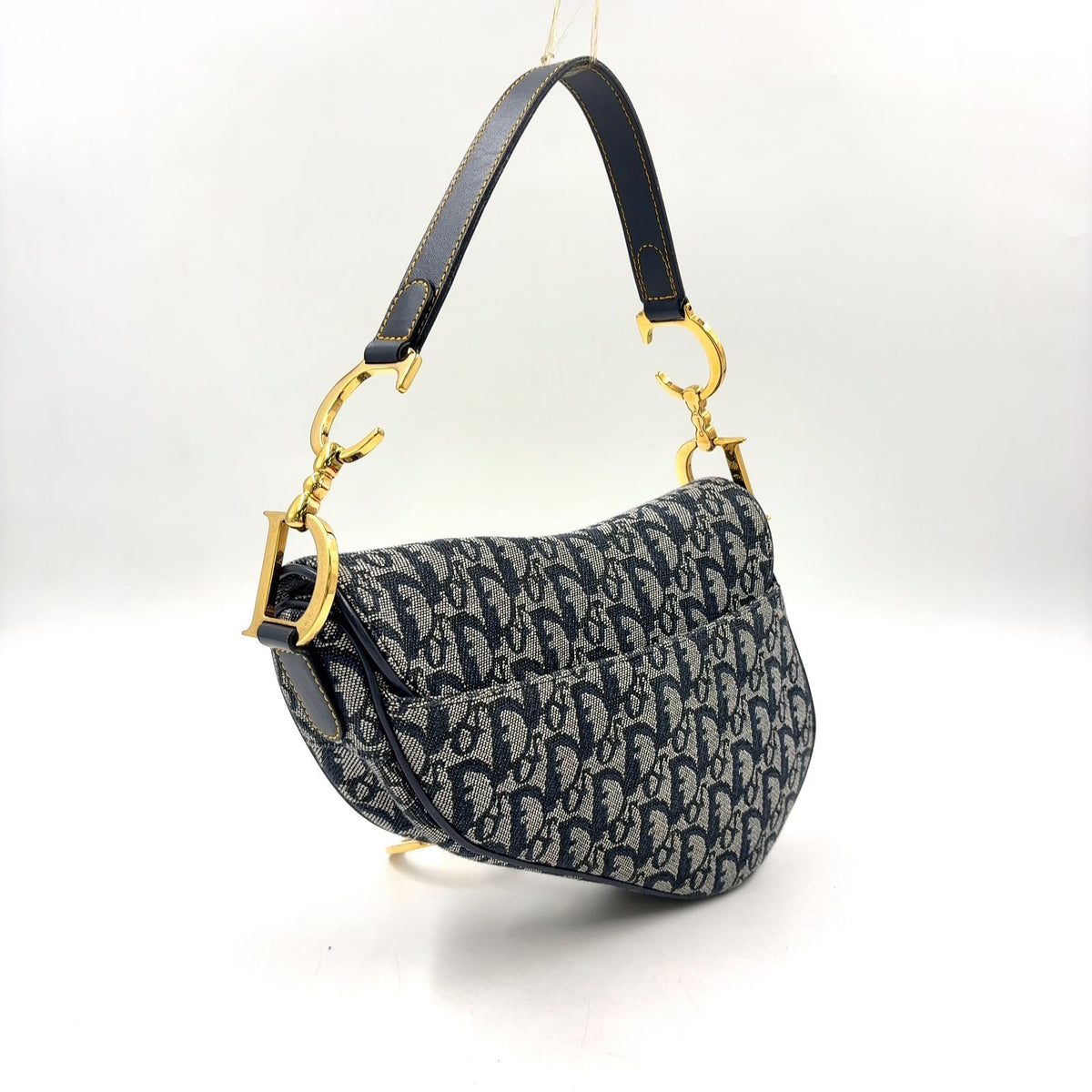 Dior Saddle Bag Trotter Oblique Pattern Leather Canvas Navy Black Gold — view 2