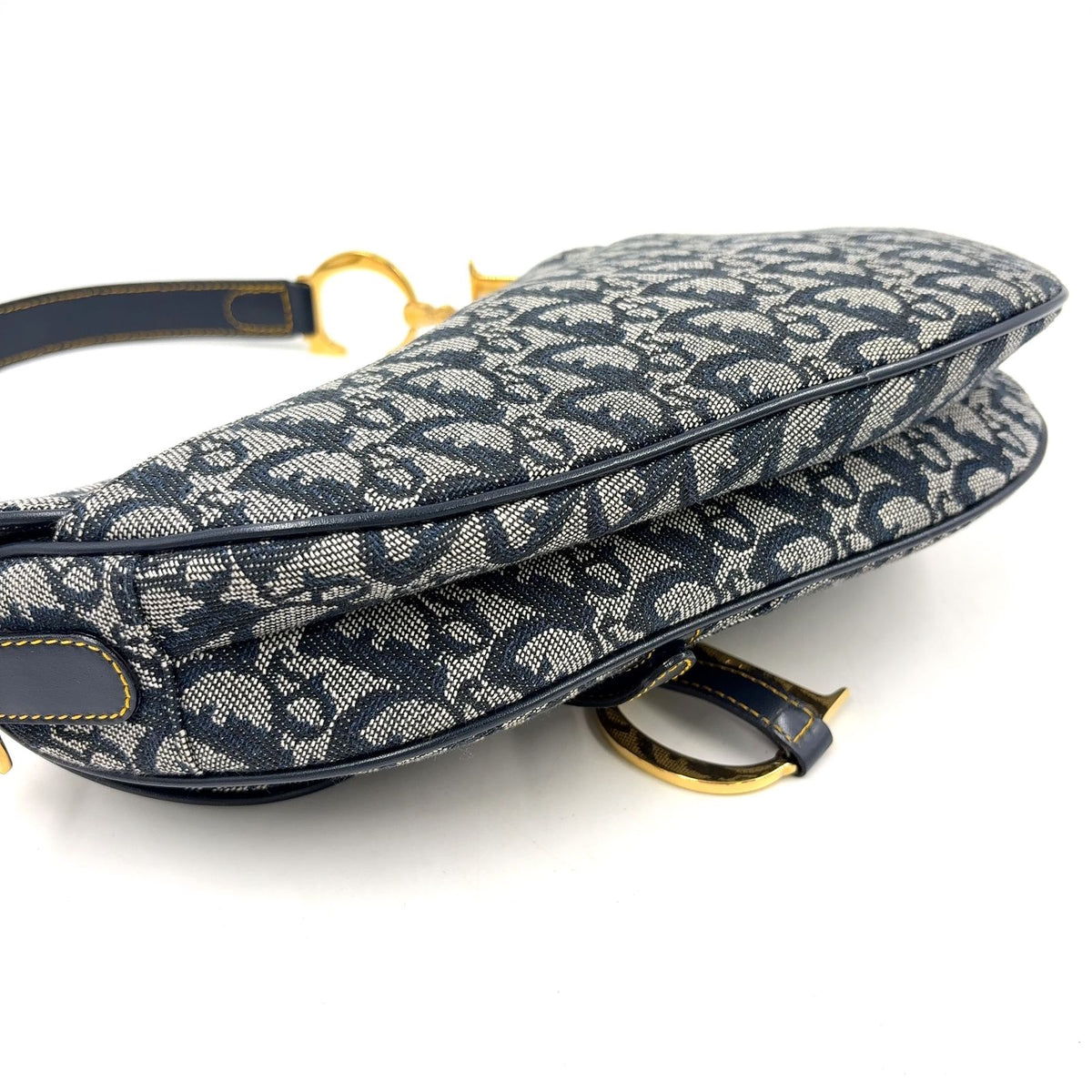 Dior Saddle Bag Trotter Oblique Pattern Leather Canvas Navy Black Gold — view 6