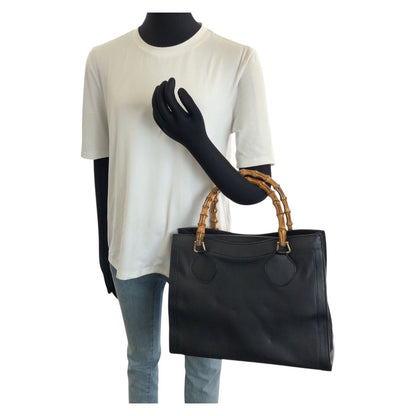 Gucci Bamboo Black Gold Leather Tote — view 7