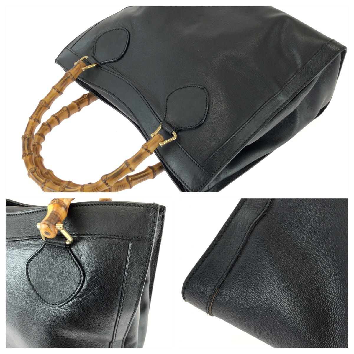 Gucci Bamboo Black Gold Leather Tote — view 6