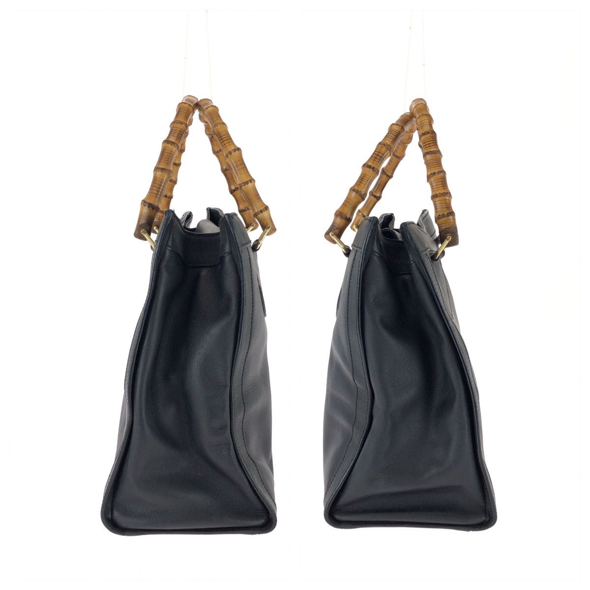 Gucci Bamboo Black Gold Leather Tote — view 8