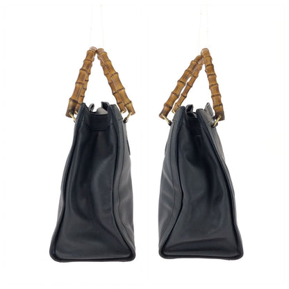 Gucci Bamboo Black Gold Leather Tote — view 8