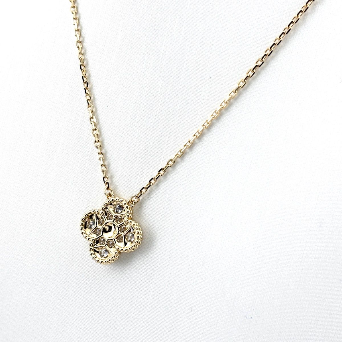Van Cleef & Arpels Vintage Alhambra Diamond Yellow Gold Pendant Pave Necklace — view 3
